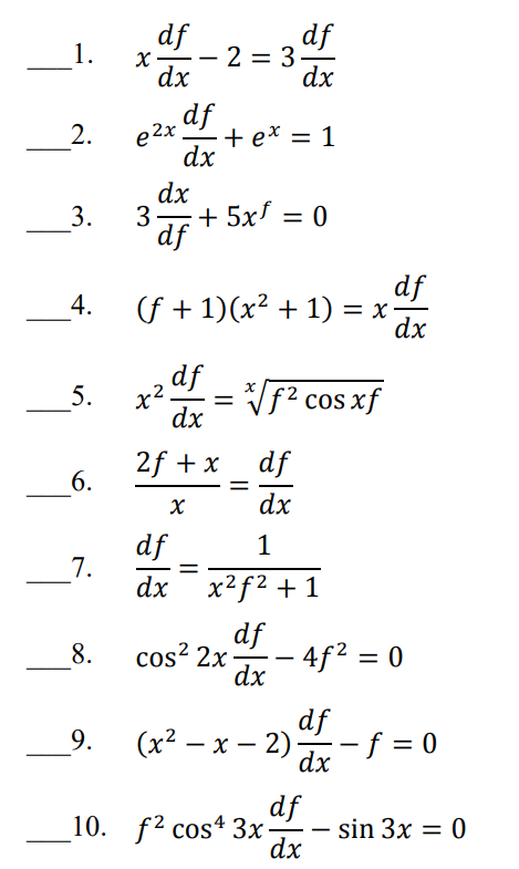 Write Y if the differential equation is