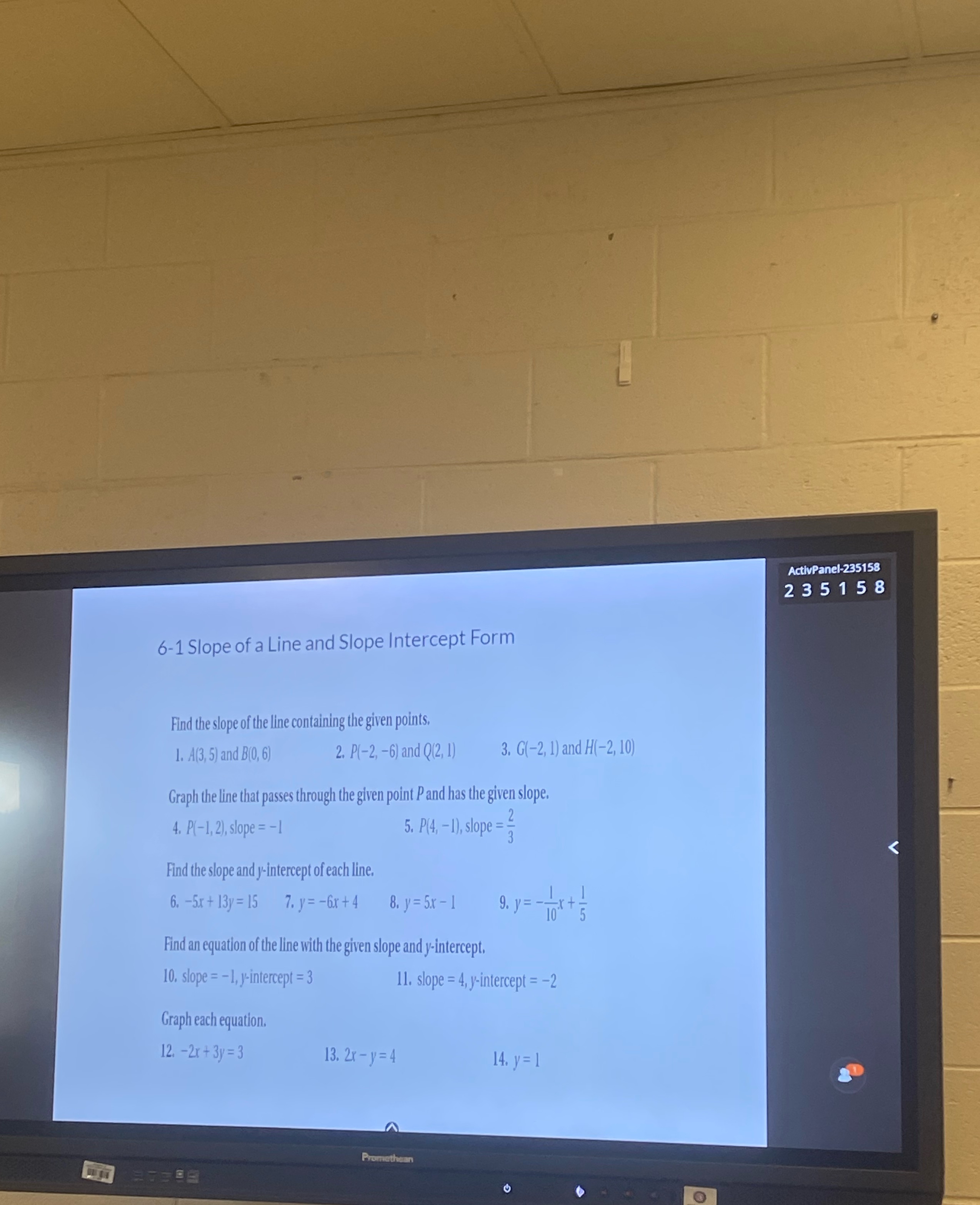 ActivPanel-235158 235158 6-1 Slope of a Line and