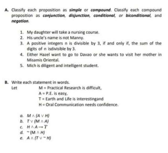 Thankyouuuu A. Classify each proposition as