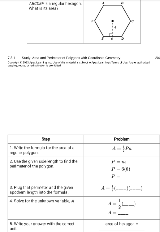 ABCDEF is a regular hexagon. B What is its area?