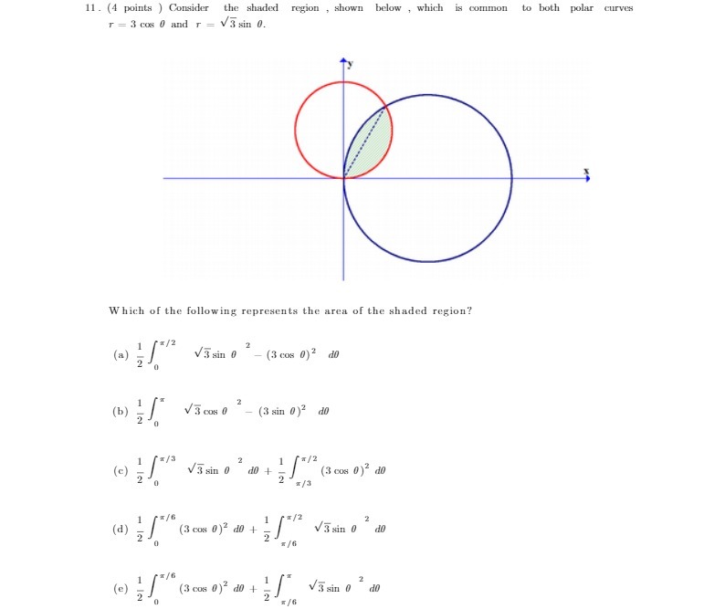 11. (4 points ) Consider the shaded region ,