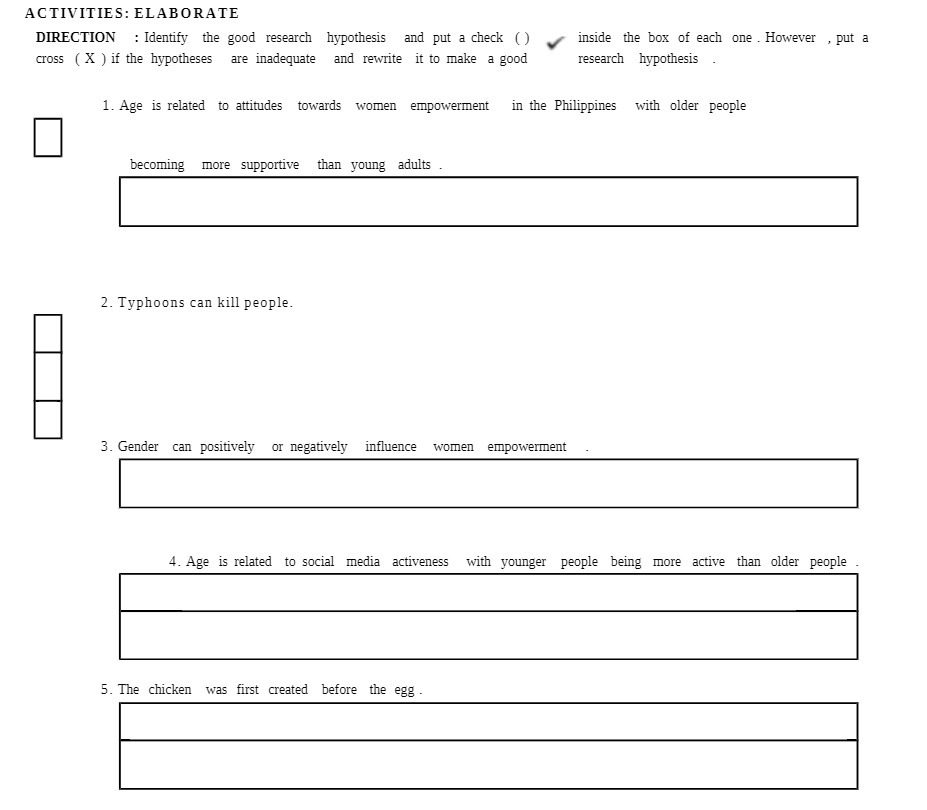 ACTIVITIES: ELABORATE DIRECTION : Identify the