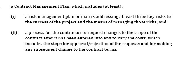 a Contract Management Plan, which includes (at