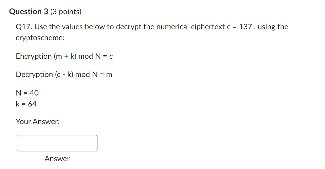 Question 1 (3 points) Q10. Compute the following