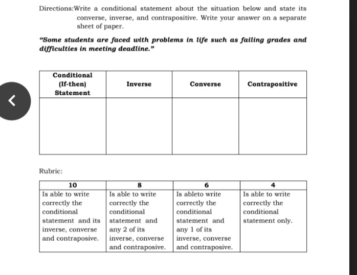 Directions:Write a conditional statement about