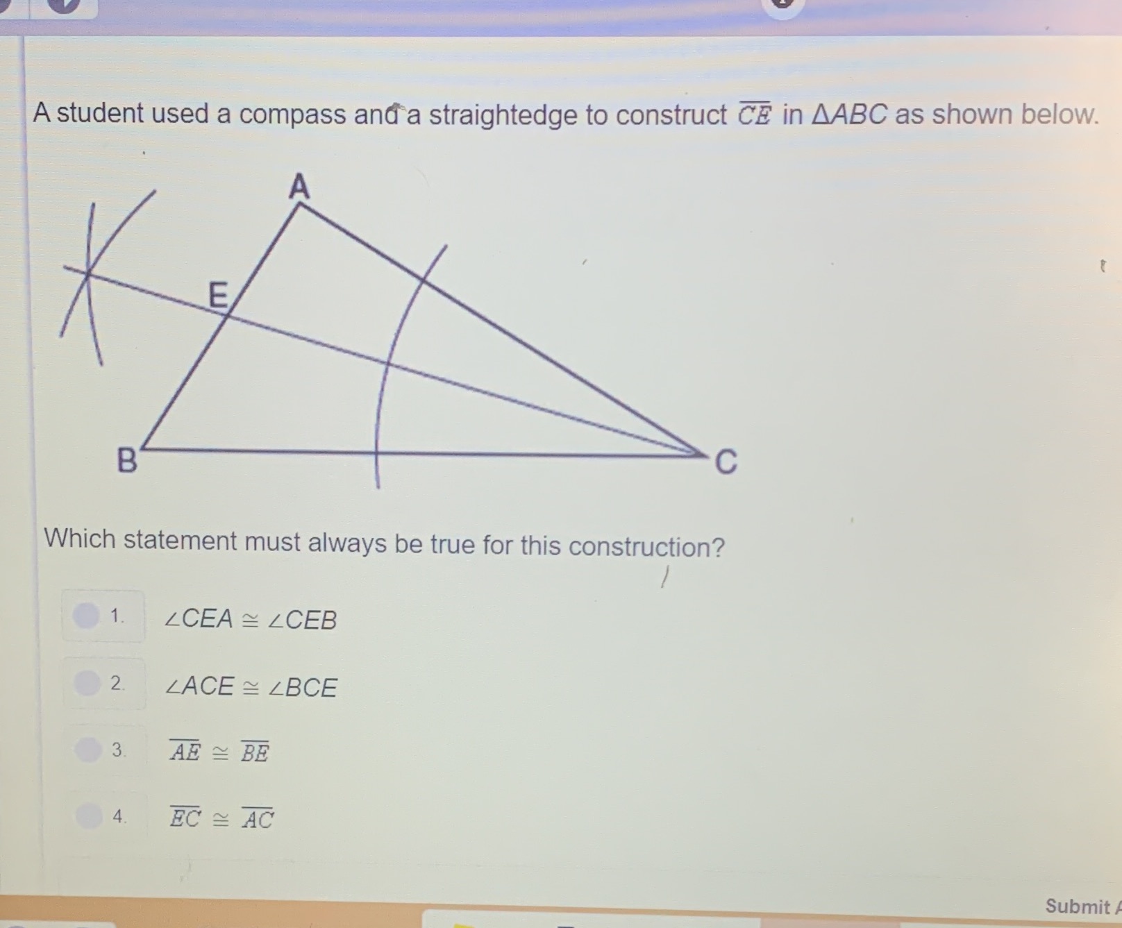 A student used a compass and a straightedge to