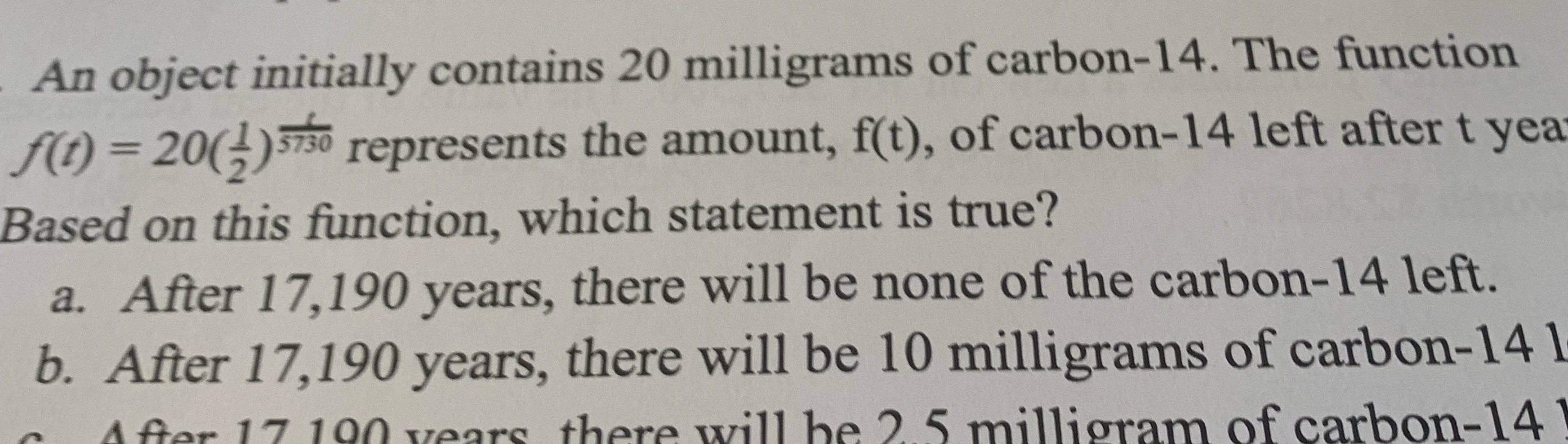 An object initially contains 20 milligrams of