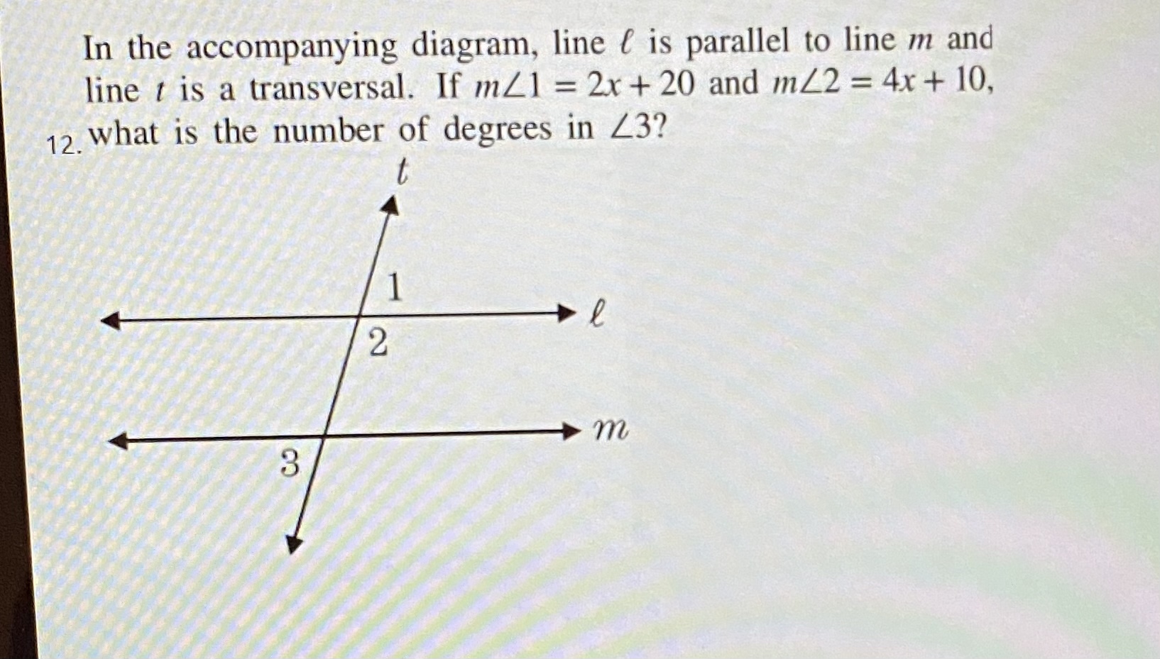What is the number of degrees in angle 3? In the