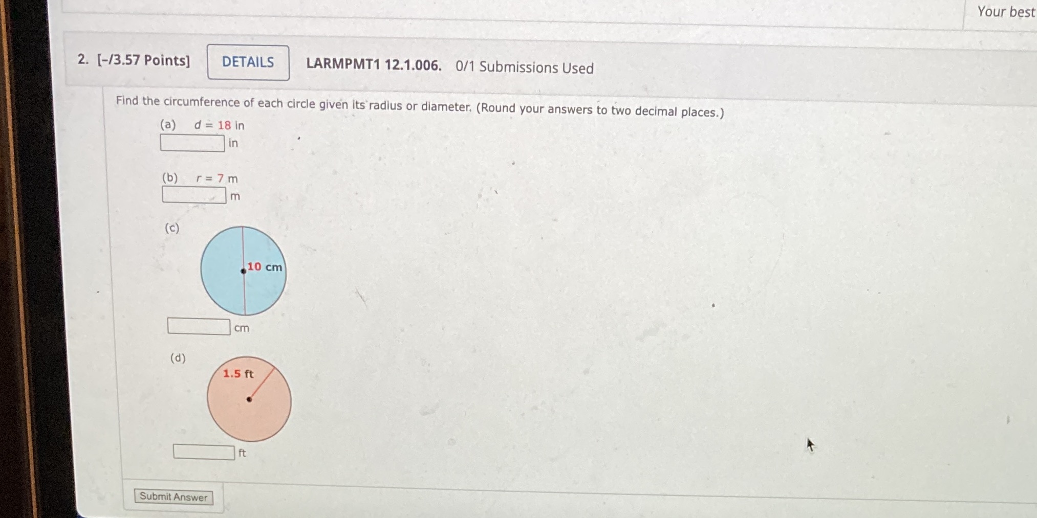 Your best 2. [-/3.57 Points] DETAILS LARMPMT1