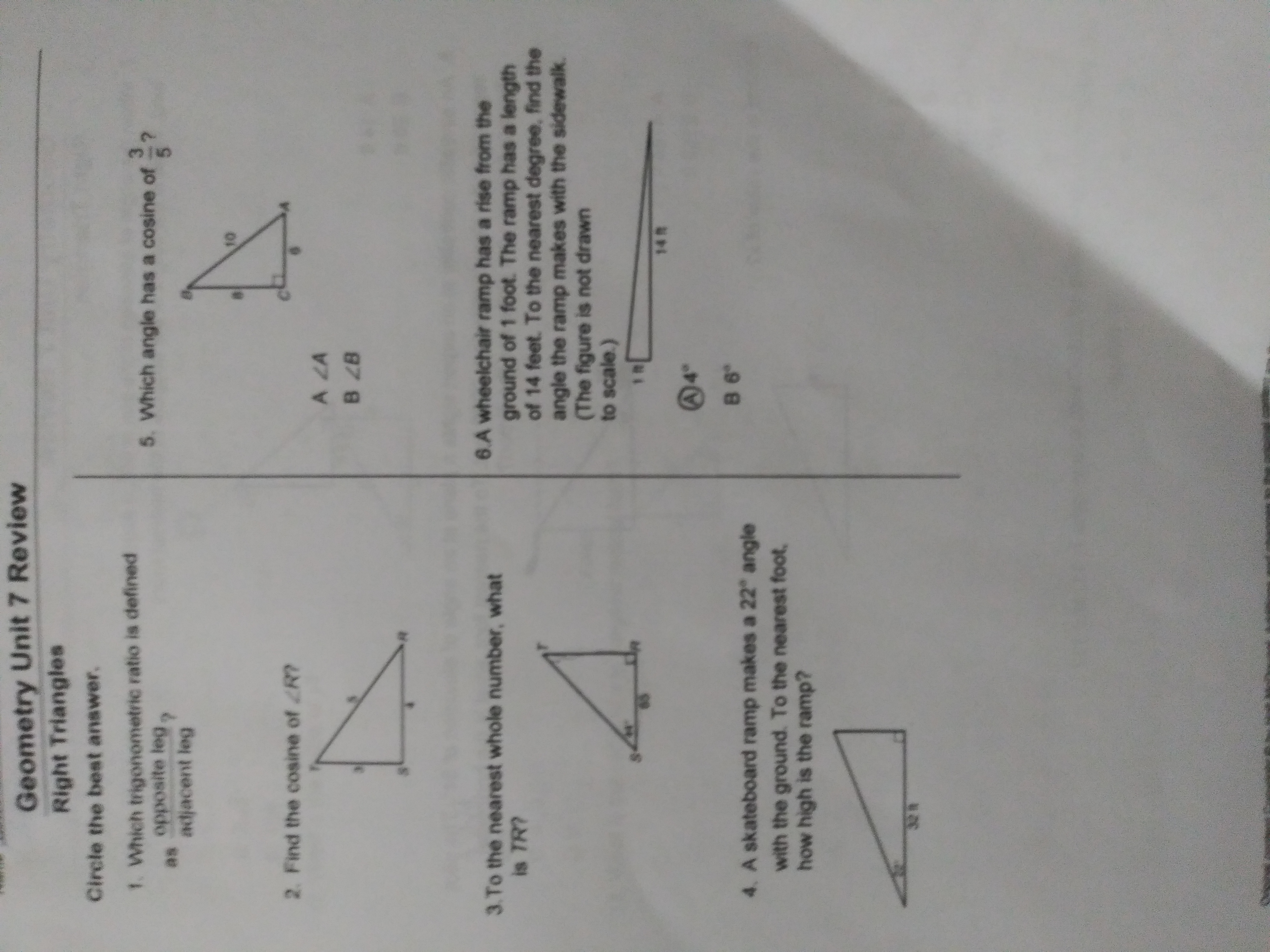 Geometry Unit 7 Review Right Triangles Circle the