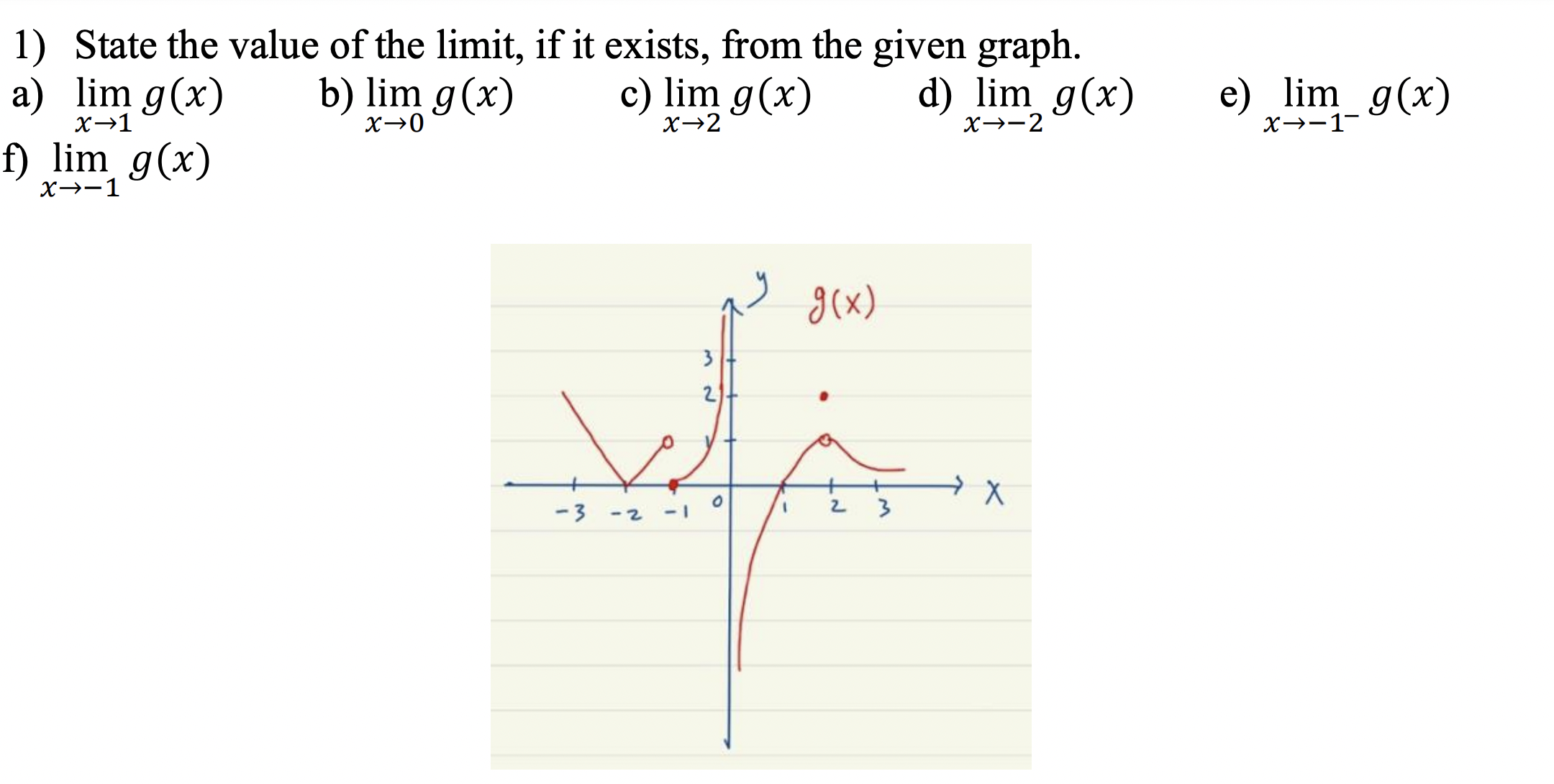 1) State the value of the limit, if it exists,
