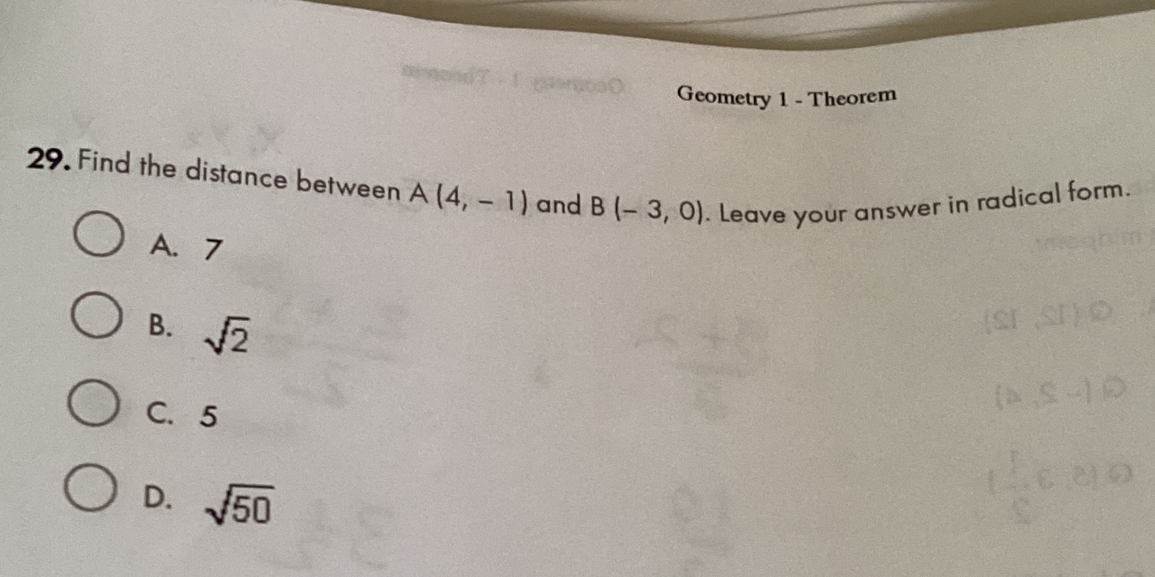 Geometry 1 - Theorem 29. Find the distance
