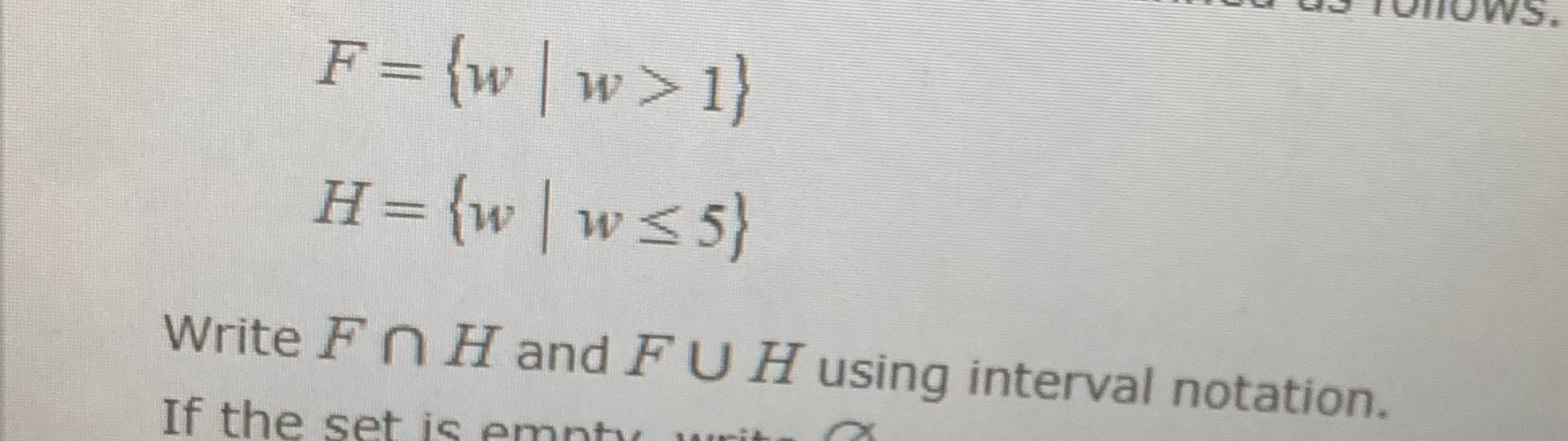 Write F n H and F U H using interval notation?