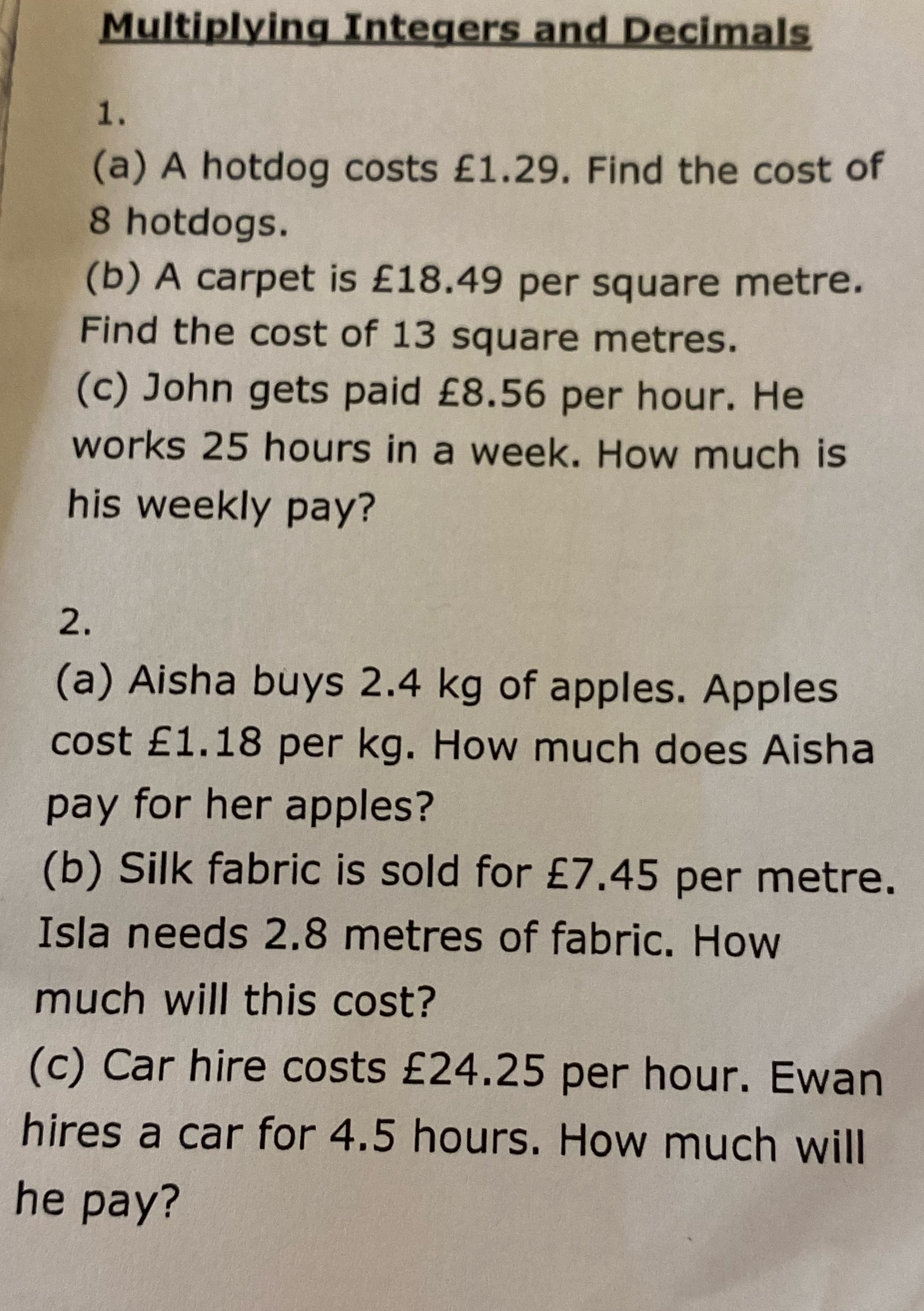 What are the answers for these? Multiplying