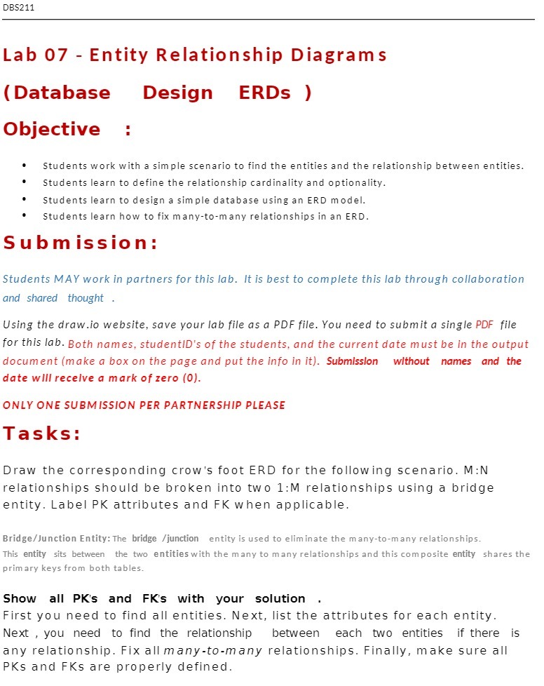 DBS211 Lab 07 - Entity Relationship Diagrams (