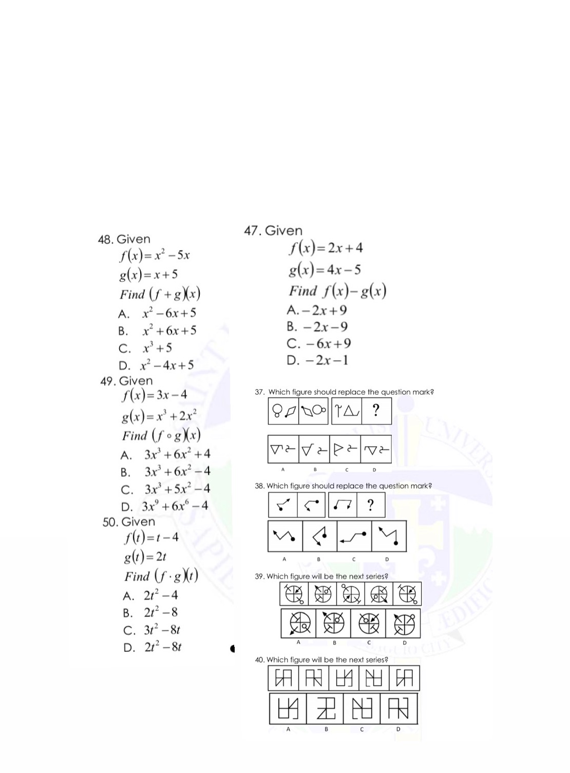 48. Given 47. Given f(x) =x2 -5x f(x)=2x+4 g(x) =