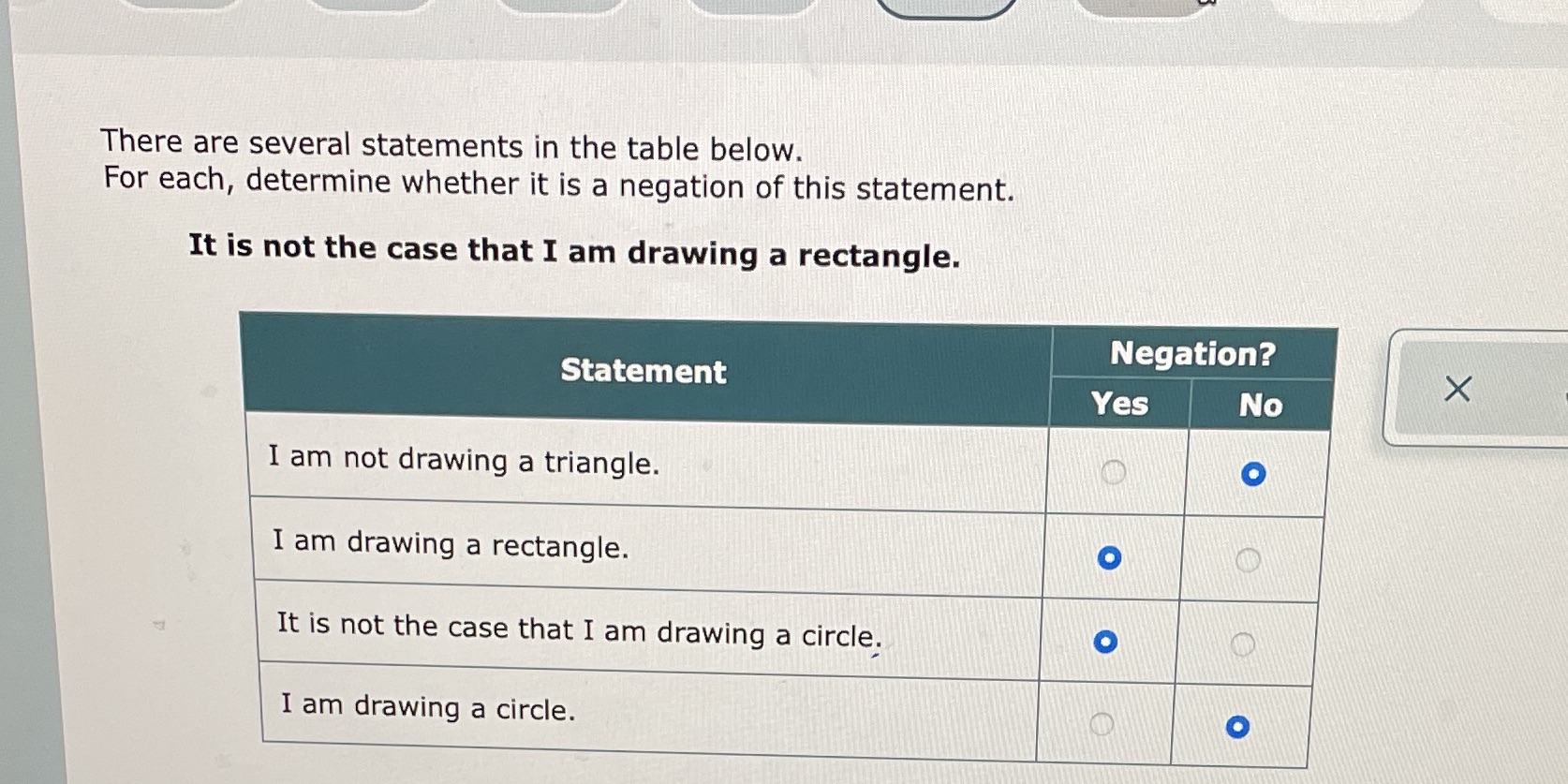 There are several statements in the table below.
