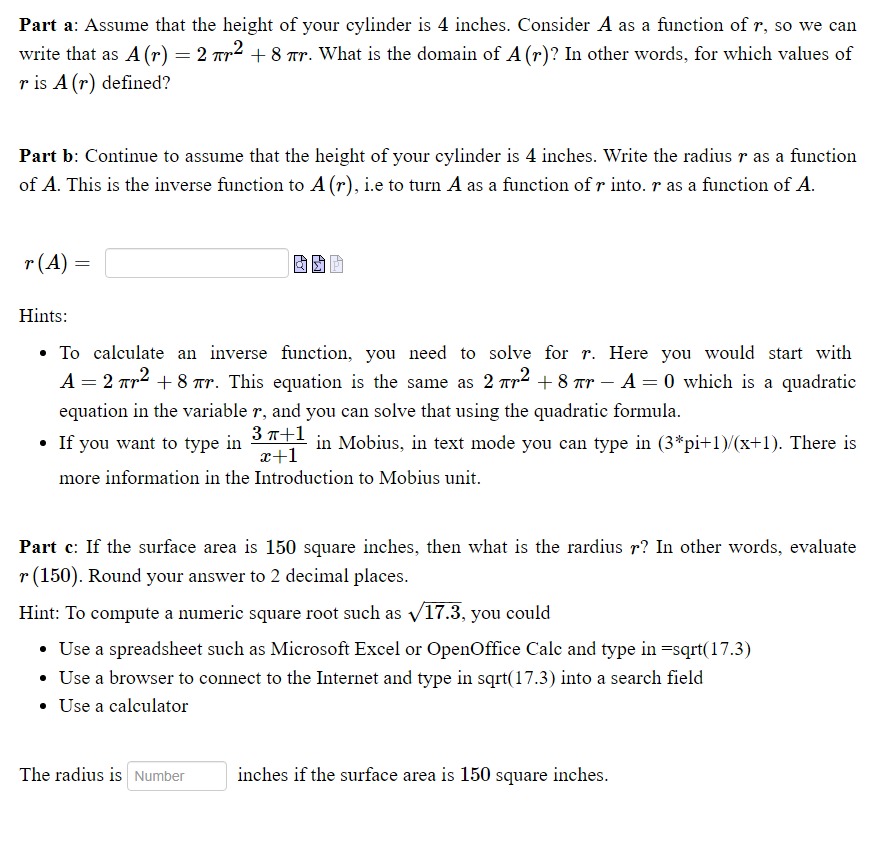 Part 3: Assume that the height of your cylinder
