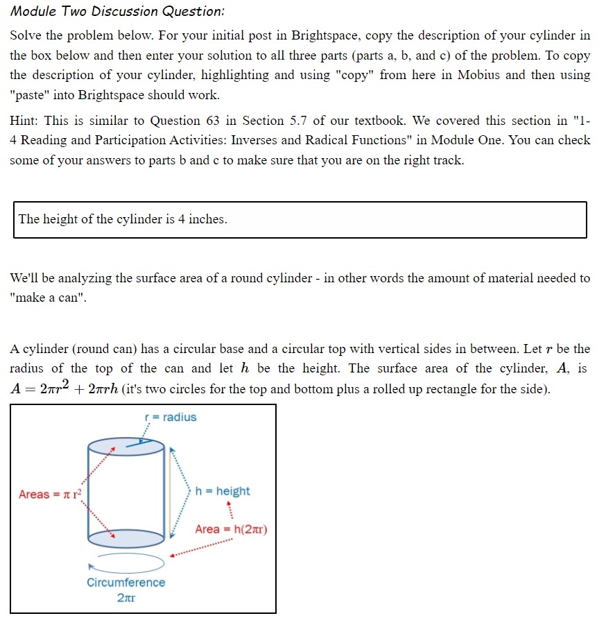 Part 3: Assume that the height of your cylinder