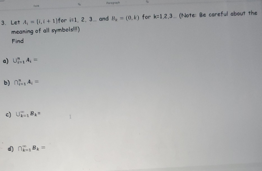 discrete mathematics Tom Paragraph 3. Let A, =