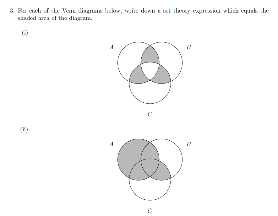 3. For each of the Venn diagrams below, write