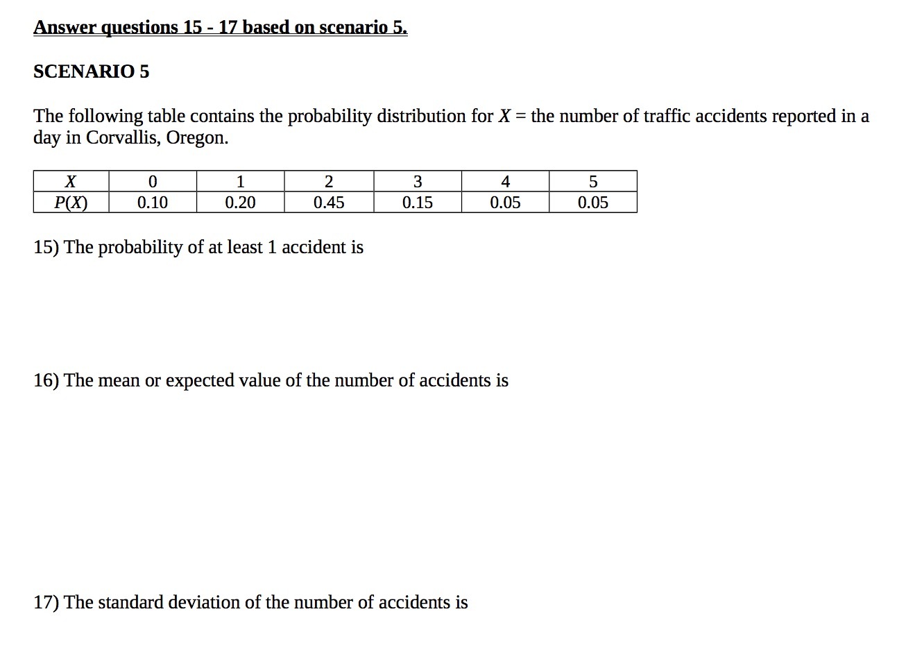 5 . 1542! 1 . E SCENARIOS The following table