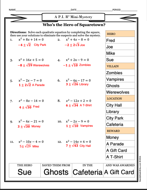 NAME DATE PERIOD A P.I. R Mini-Mystery Who's