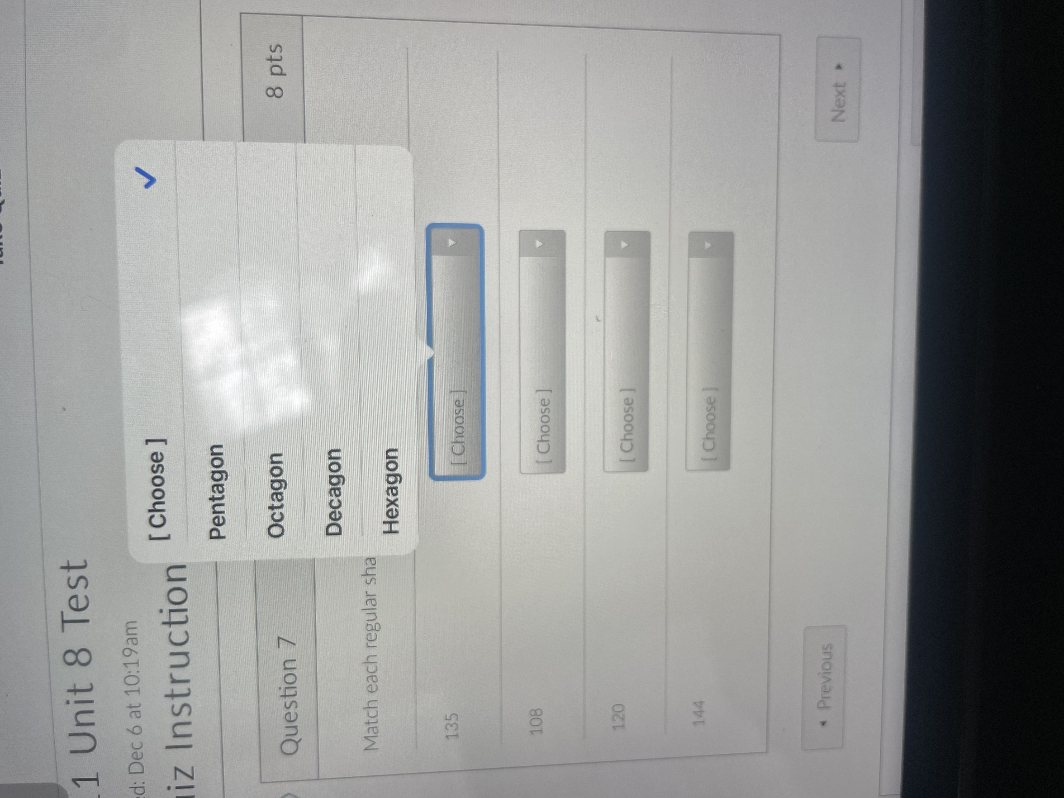 Take Quiz 1 Unit 8 Test Dec 6 at 10:19am z