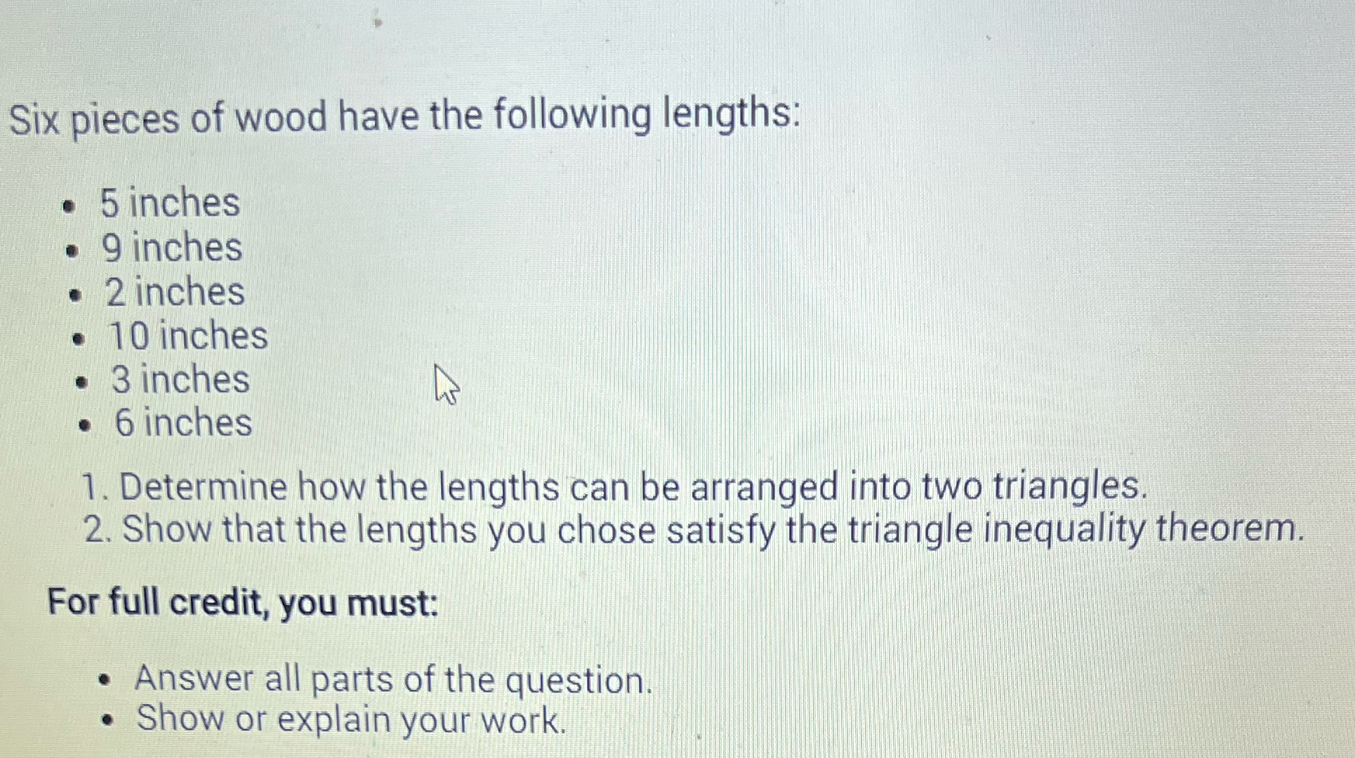 How can the lengths be arranged into triangles??