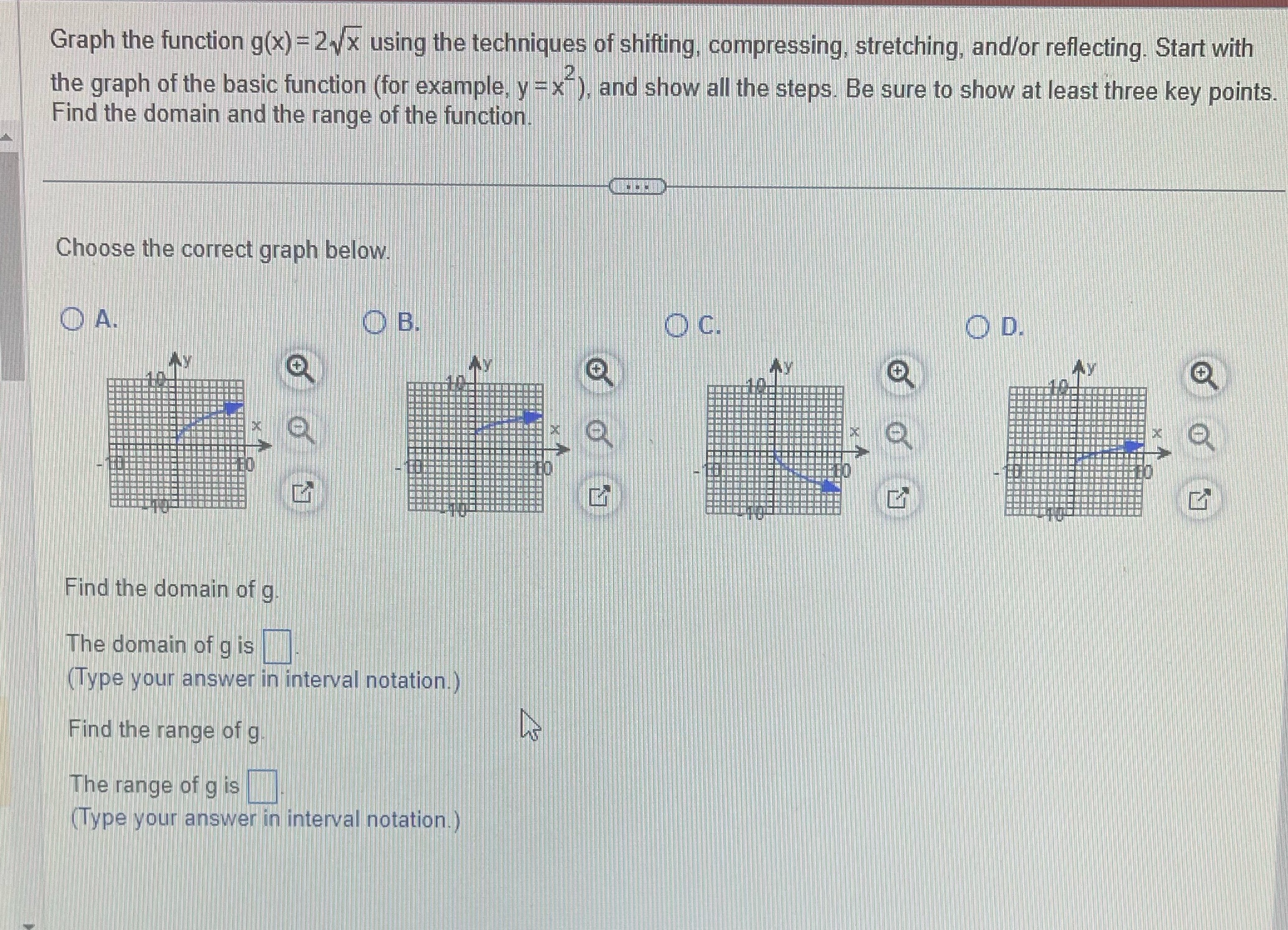 Graph the function g(x) - 2vx using the