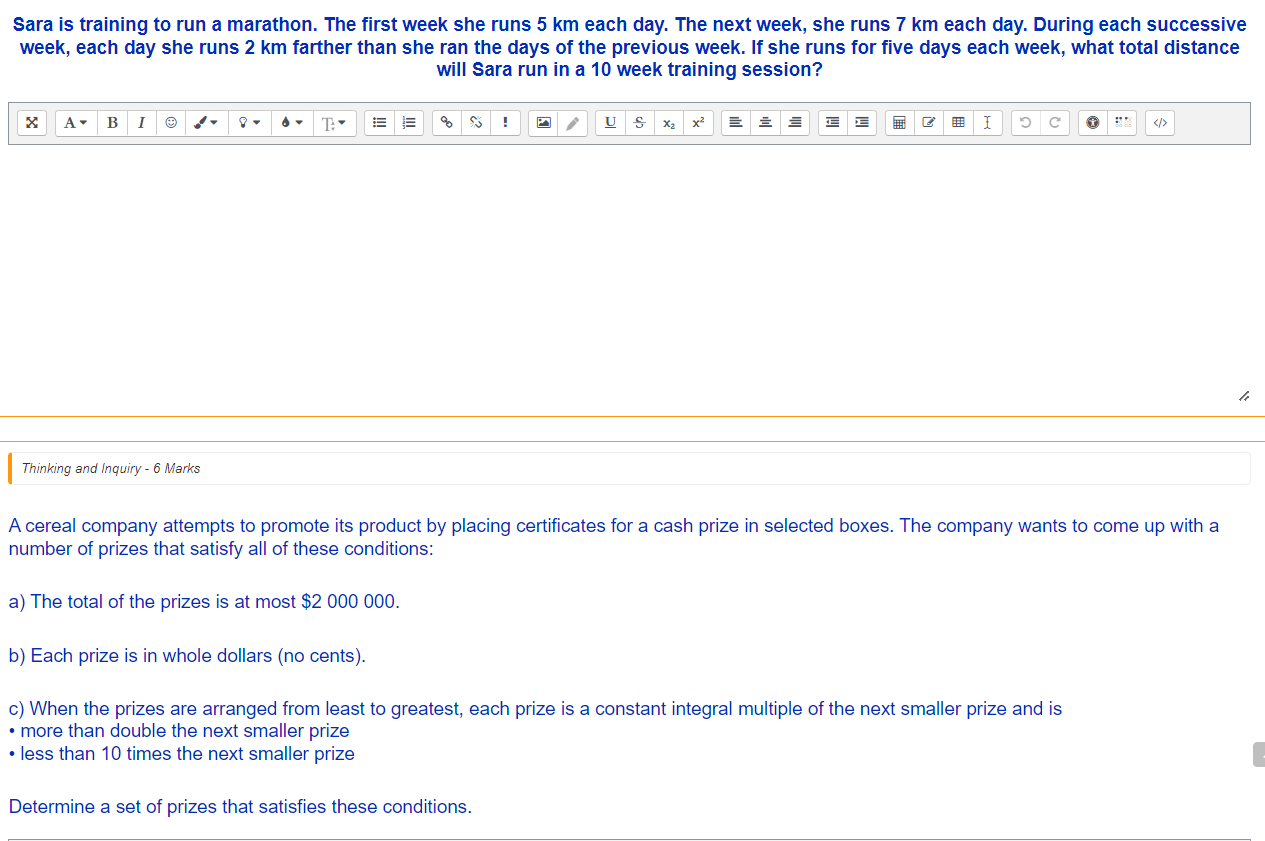 Sara is training to run a marathon. The first