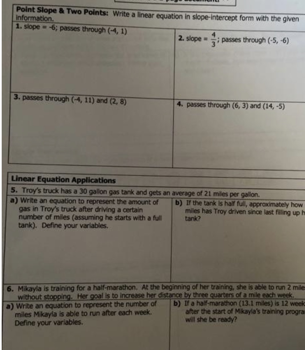 Linear function do 1 to 6 math / algebra /