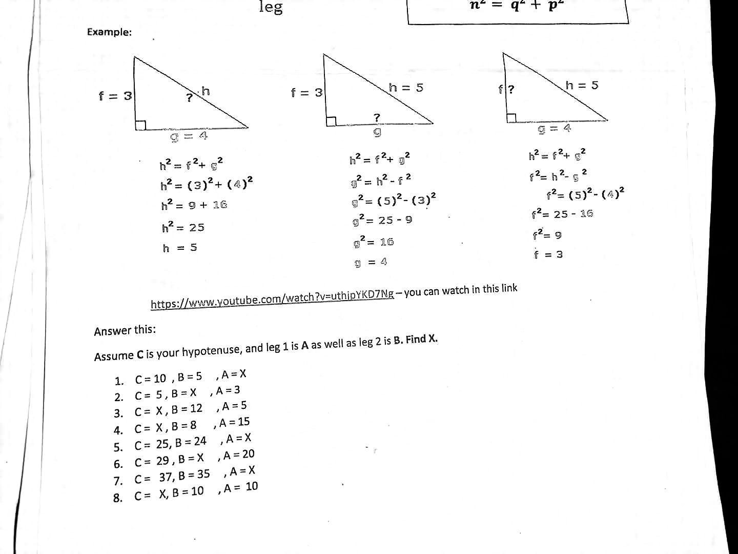 leg n = q'+p Example: f = 3 f = 3 h = 5 h =
