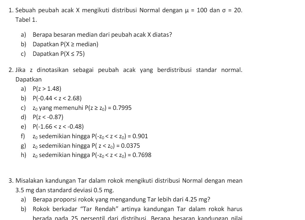 1. Sebuah peubah acak X mengikuti distribusi