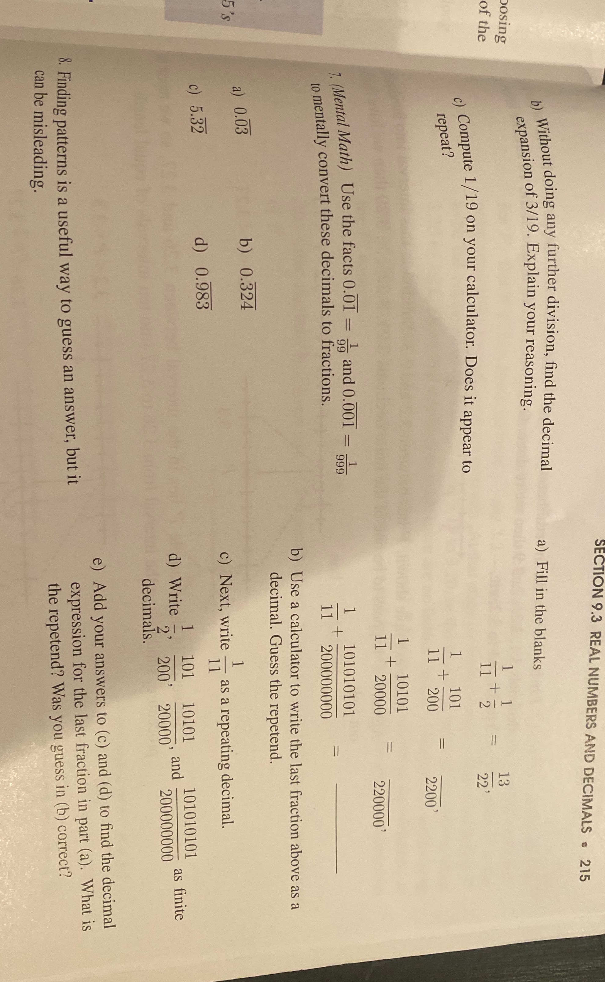 SECTION 9.3 REAL NUMBERS AND DECIMALS . 215 b)