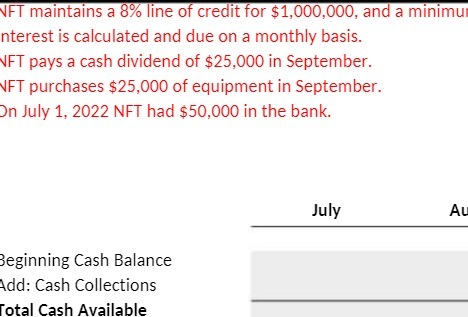 NFT maintains a 8% line of credit for $1,000,000,