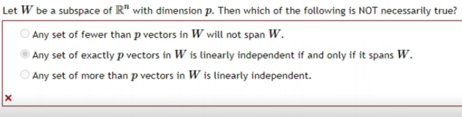 Let W be a subspace of R" with dimension 1). Then