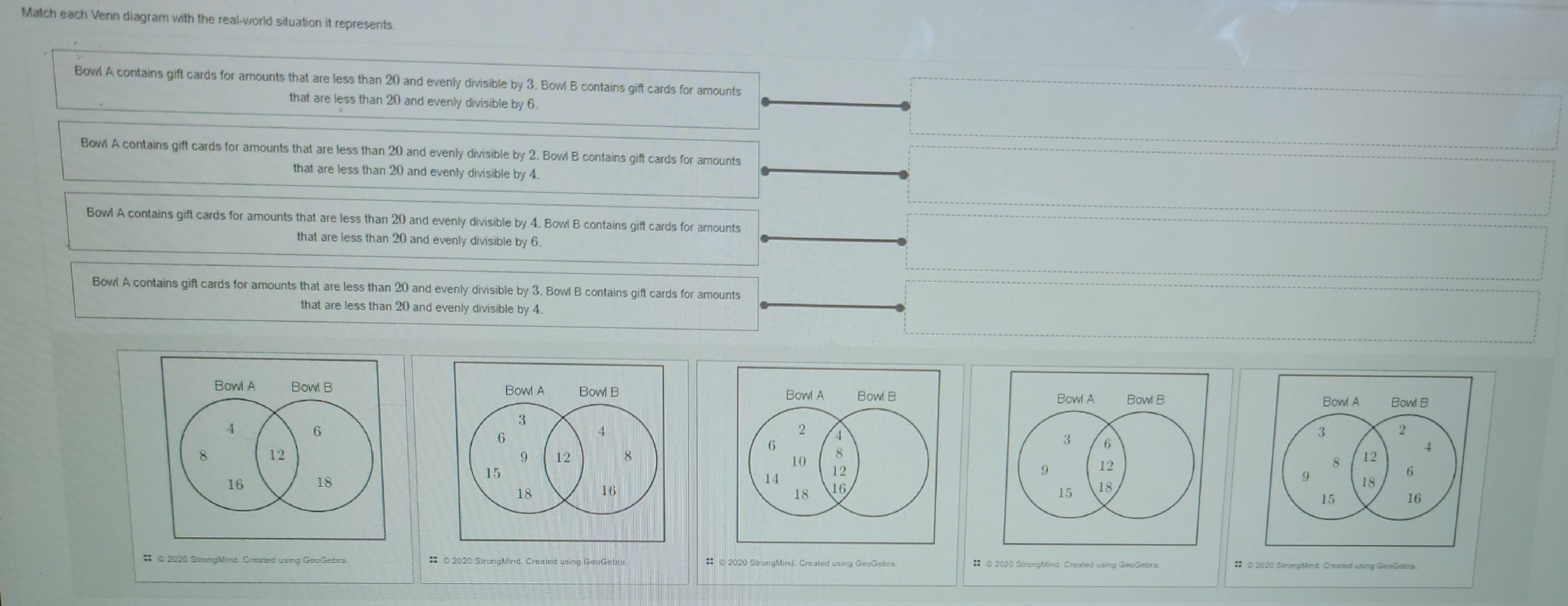Match each Venn diagram with the real-world