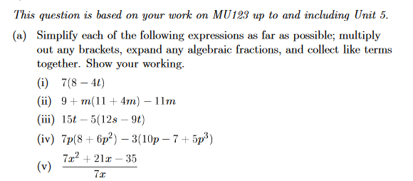 This question is based on your work on MU123 up