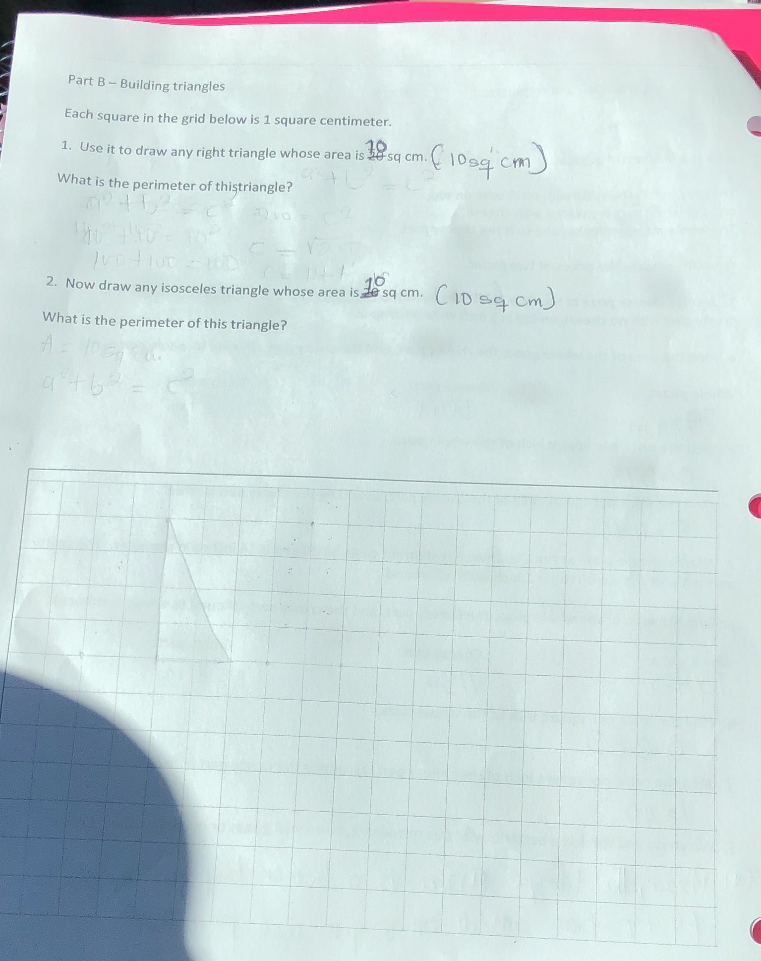 Part B Building triangles Each SQUare in the grid