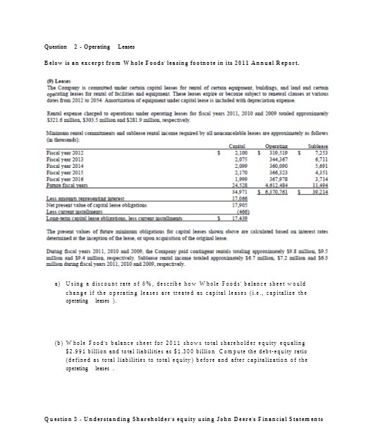 Question 2 - Operating Leases Below is an excerpt