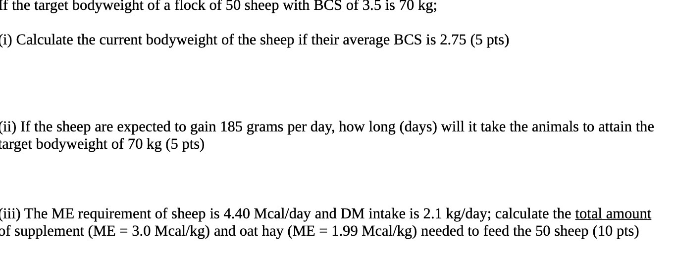 If the target bodyweight of a flock of 50 sheep