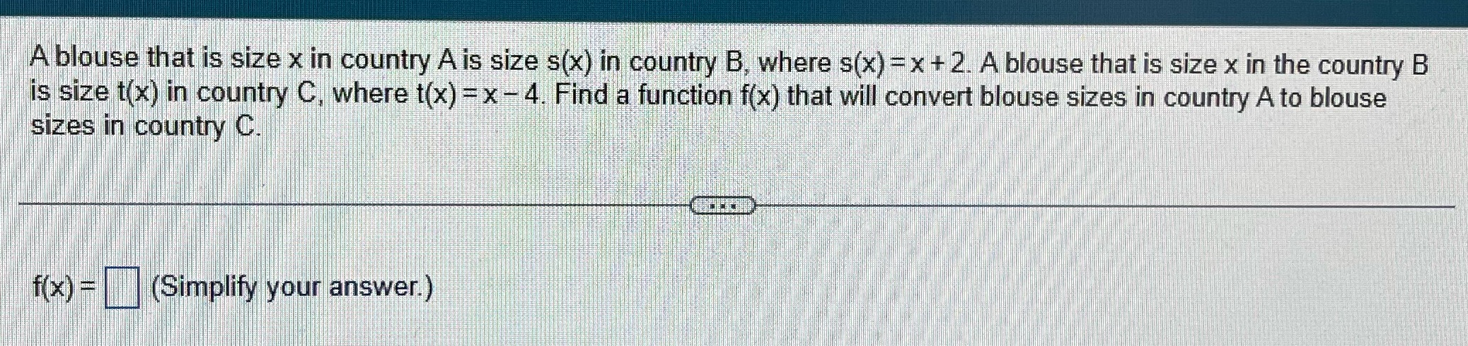 A blouse that is size x in country A is size s(x)