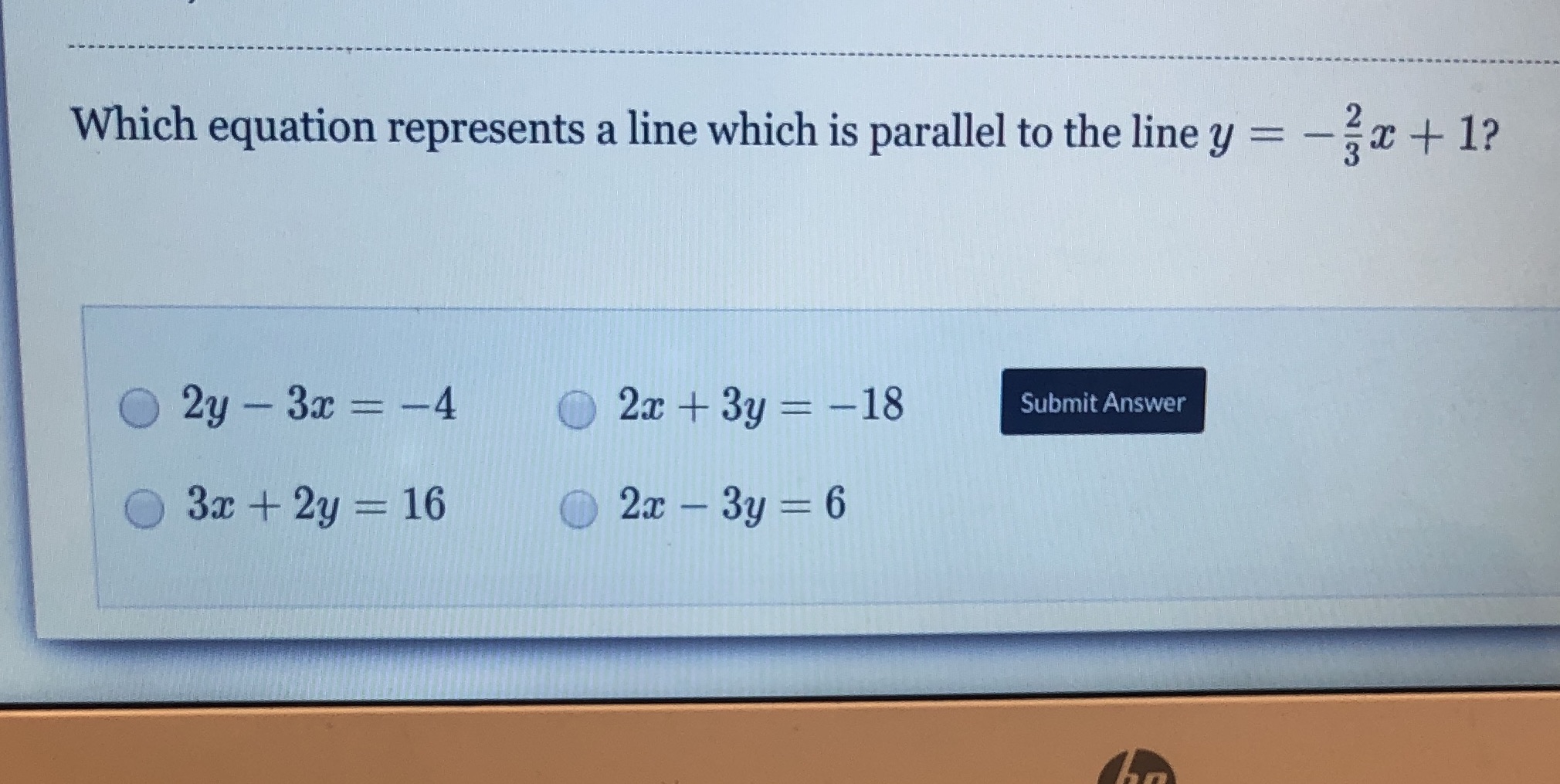Which equation represents a line which is