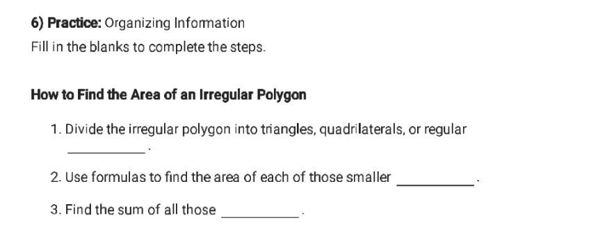 6) Practice: Organizing Information Fill in the