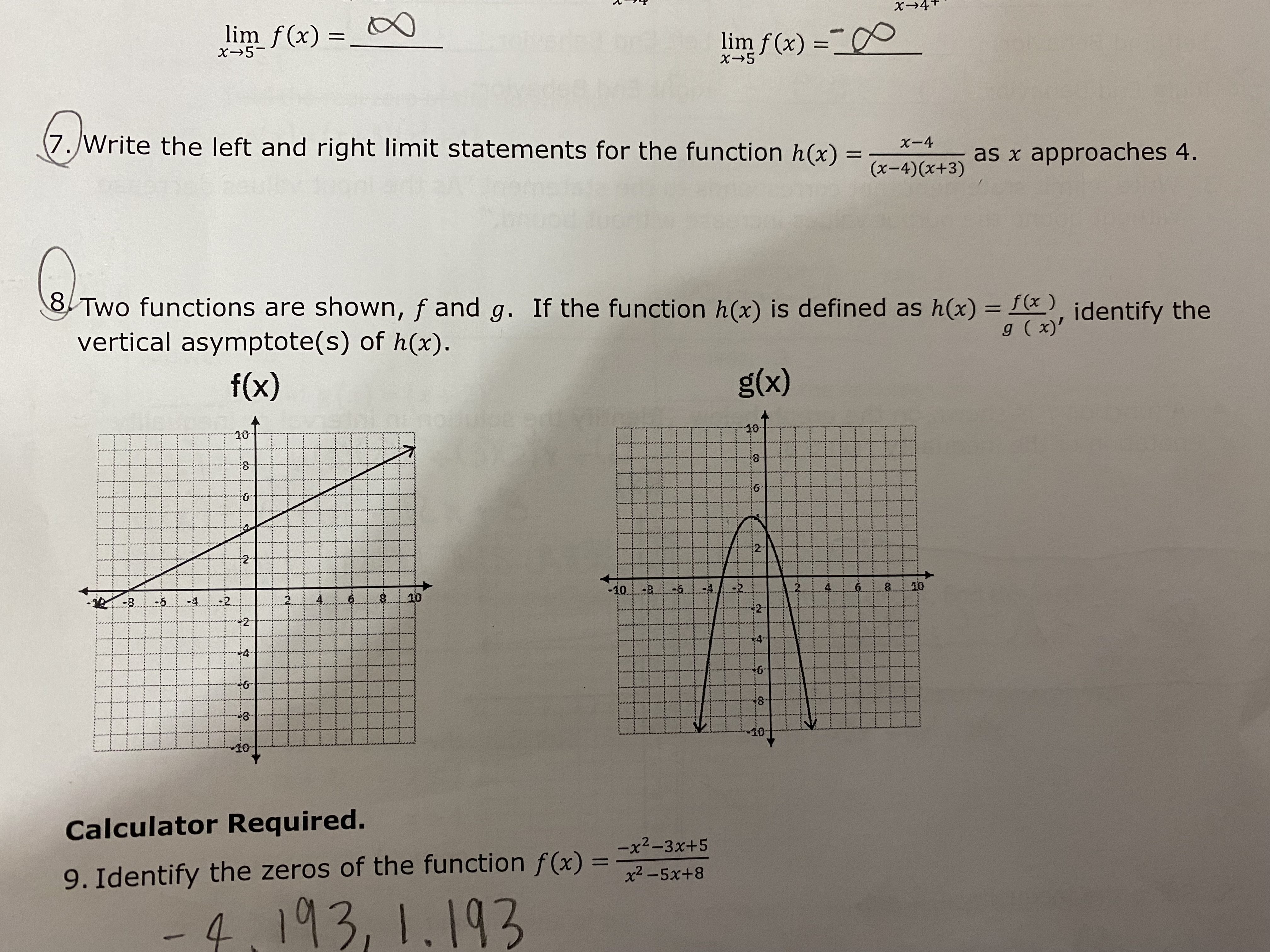 Could you walk me through #7 please lim f (x) = 0