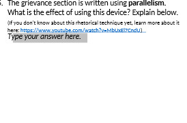 The grievance section is written using