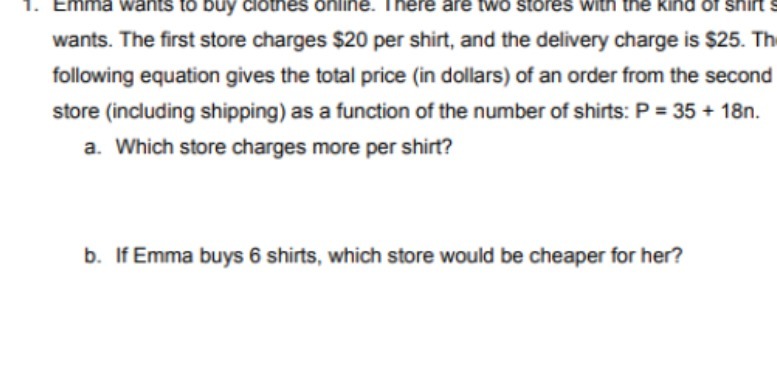 Emma wants to buy clothes online. There are two