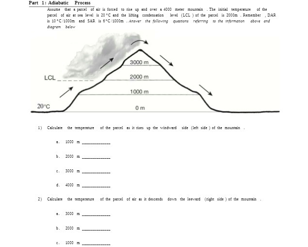 Part 1: Adiabatic Process Assume that a porcel of