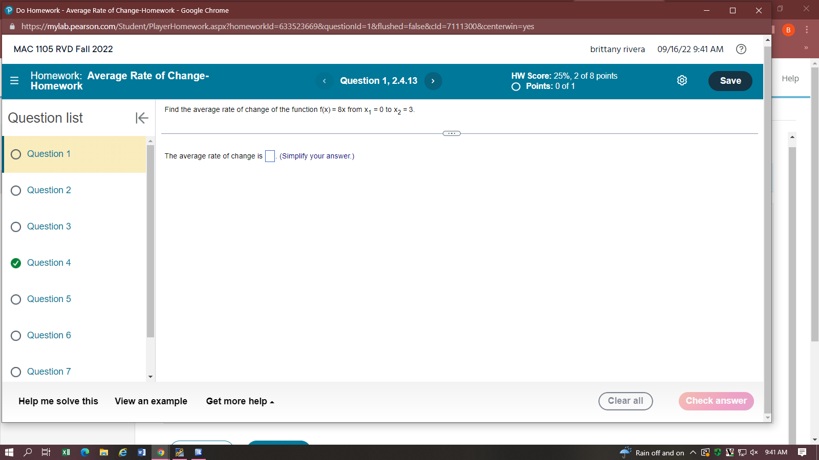 Do Homework - Average Rate of Change-Homework -